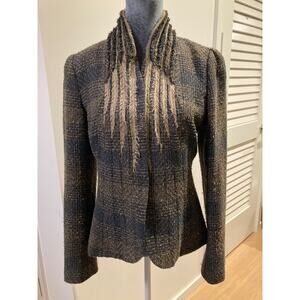 Elie Tahari Tweed Blazer Women S/M Wool Silk Snap Button Luxury Academia Work